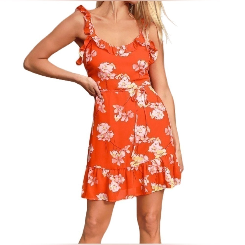 𝅺LULUS flower factor red ruffle minidress NWT